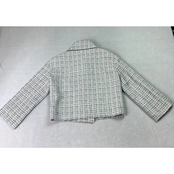 Chanel Tweed Jacket Women's 34 White & Blue Silk Blend Lining - Picture 4 of 15